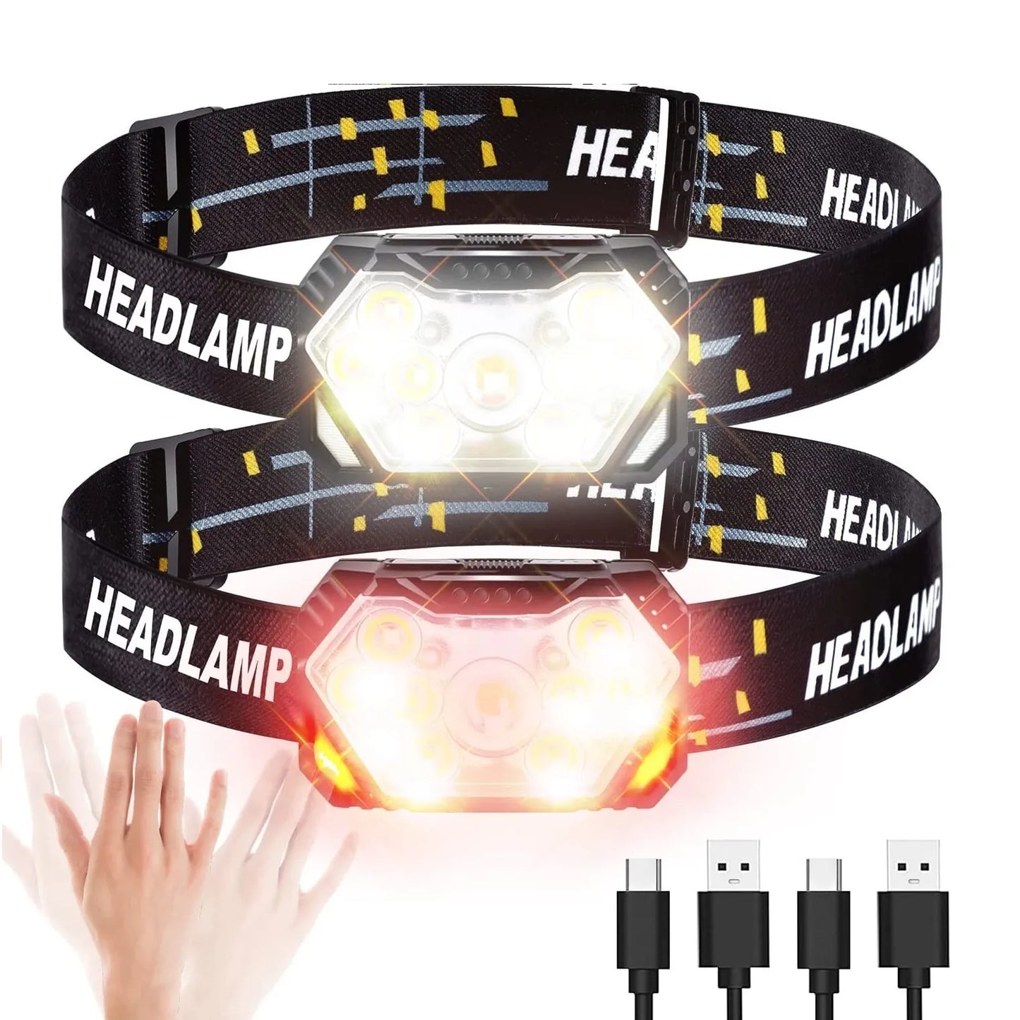 Powerful LED Rechargeable Headlamp with Motion Sensor: Perfect for Outdoor Adventures.