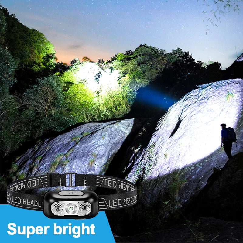 Compact, Rechargeable Headlamp: Waterproof, Sensor-Equipped for Versatile Outdoor Illumination