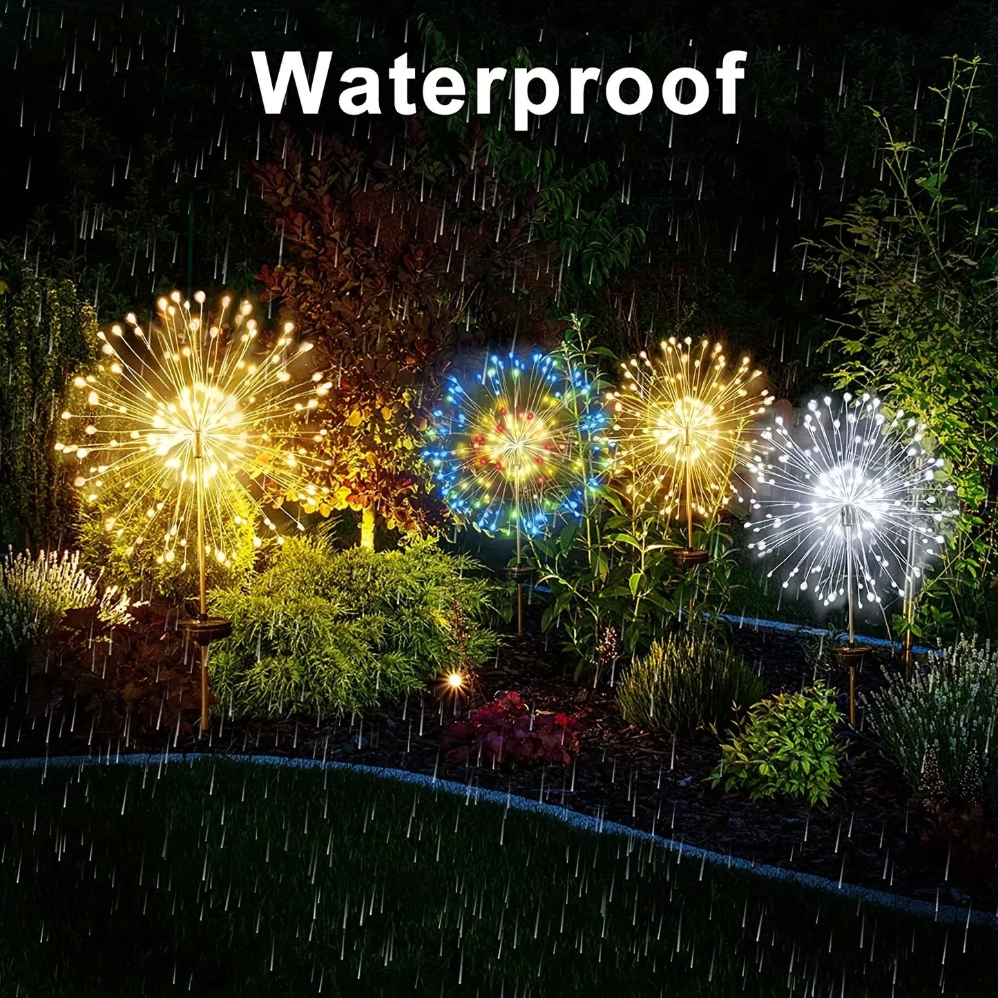 Firework Shaped Outdoor Waterproof Solar Garden Flower Lights With 8 Lighting Modes
