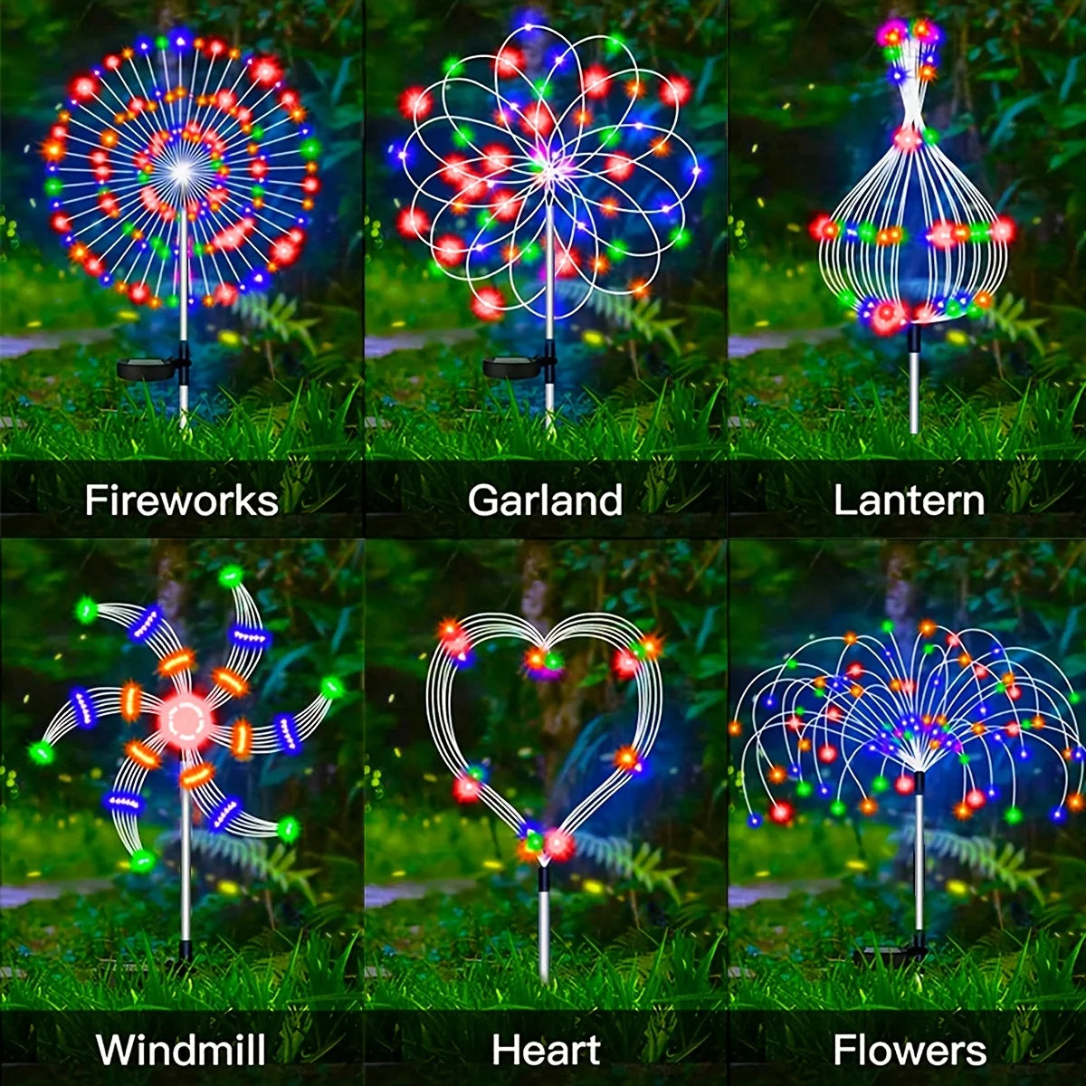 Firework Shaped Outdoor Waterproof Solar Garden Flower Lights With 8 Lighting Modes